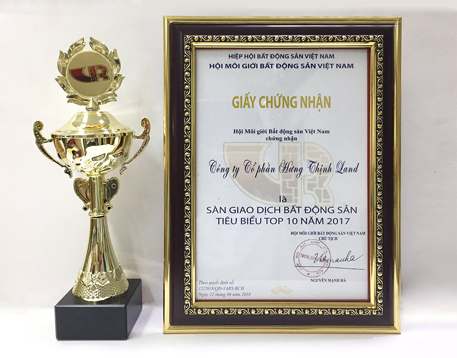 Hung Thinh Land vinh dự đón nhận giải thưởng Top 10 Sàn giao dịch bất động sản tiêu biểu Việt Nam 2017