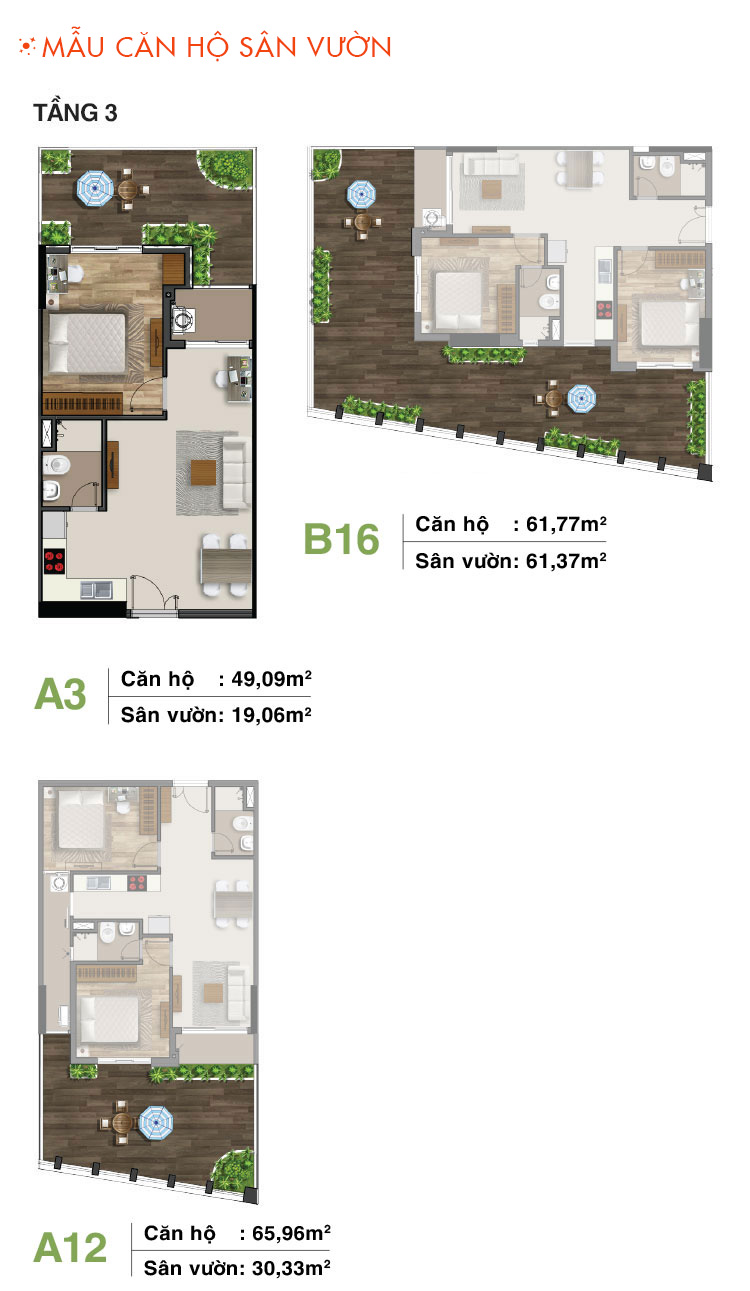 Mẫu căn hộ sân vườn tầng 3 dự án Moonlight Residences