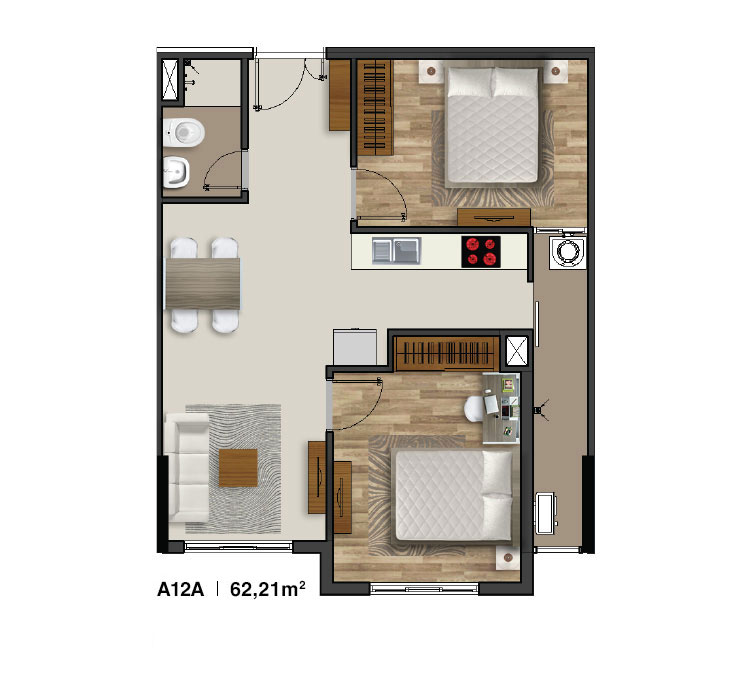 Mẫu căn hộ Moonlight Residences 2 Phòng ngủ 