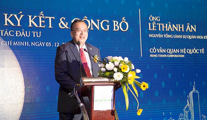 Ông Lê Thành Ân – Cố vấn Quan hệ quốc tế Công ty Hung Thinh Corp phát biểu tại buổi lễ